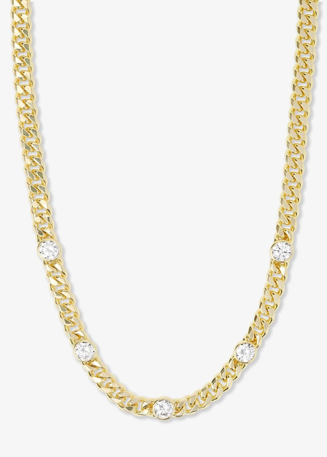 Melinda Maria gold cuban chain 5 simulated diamond station necklace
