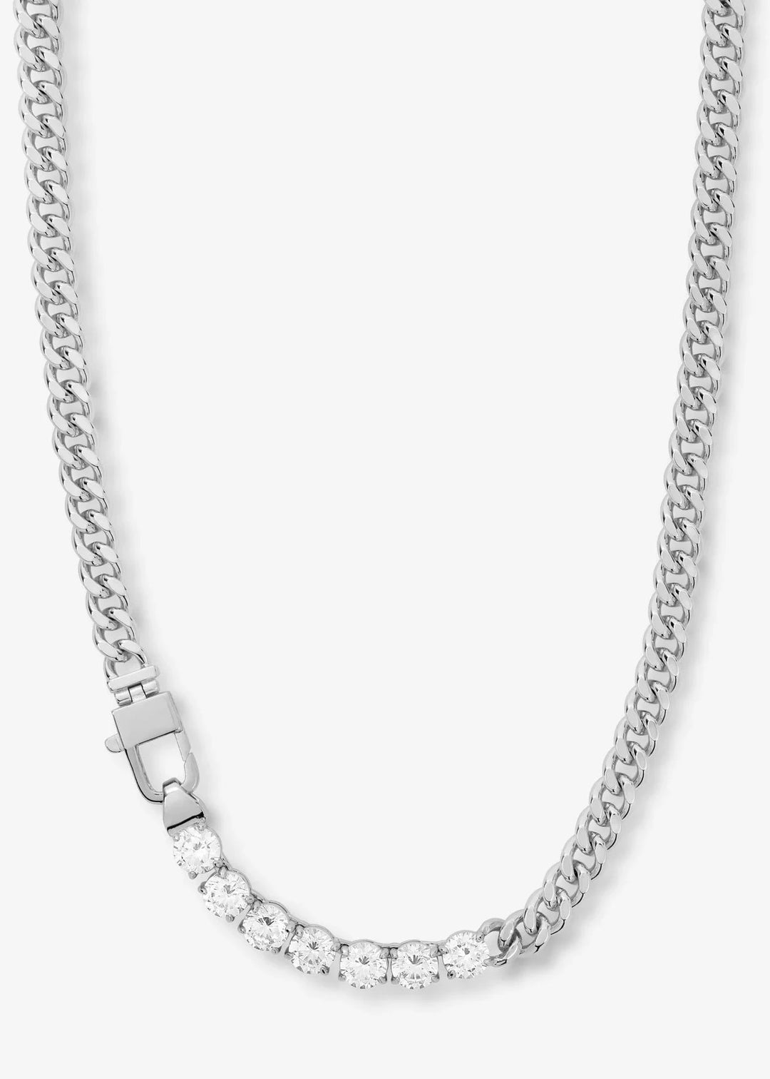 Melinda Maria silver cuban chain necklace with 6 simulated diamonds