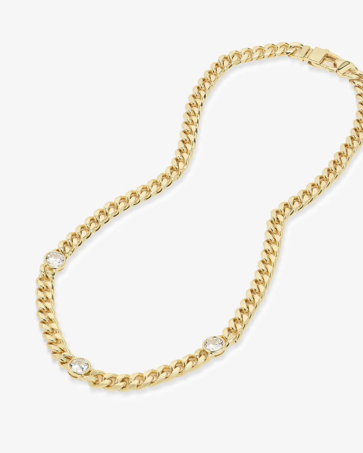 Melinda Maria Julian Triple Diamond 16" Cuban Chain Necklace - Gold/White Crystal
