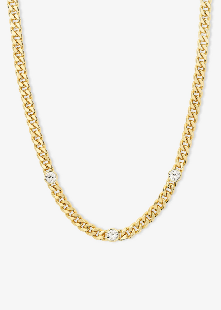 Melinda Maria Julian Triple Diamond 16" Cuban Chain Necklace - Gold/White Crystal