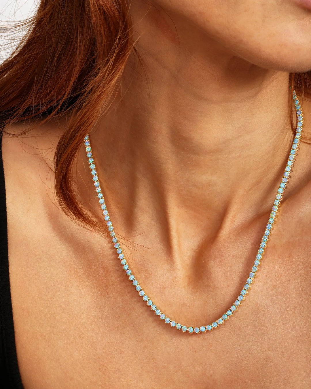 Melinda Maria Not Your Basic Blue Opal 18" Tennis Necklace - Gold/Blue Opal