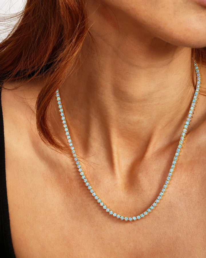 Melinda Maria Not Your Basic Blue Opal 18" Tennis Necklace - Gold/Blue Opal