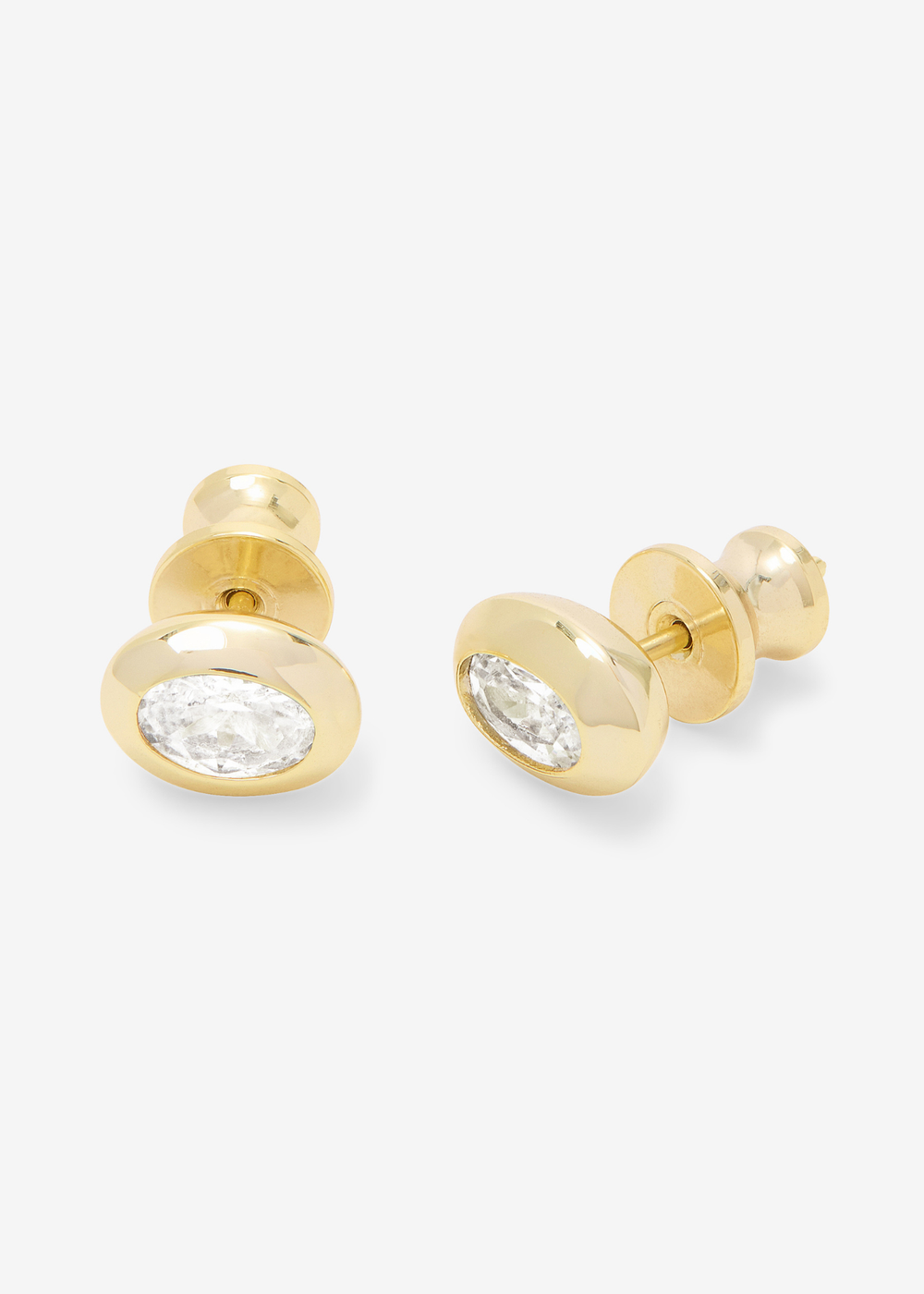 Gold framed simulated diamond earrings on a white background