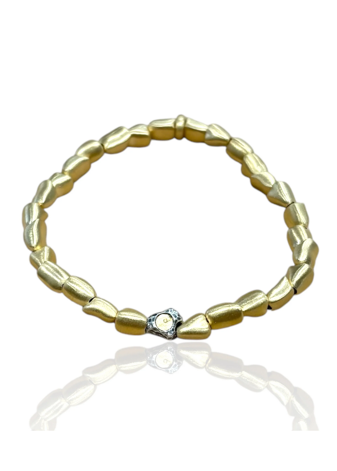 Women's gold nugget beaded bracelet with a sterling silver accent bead