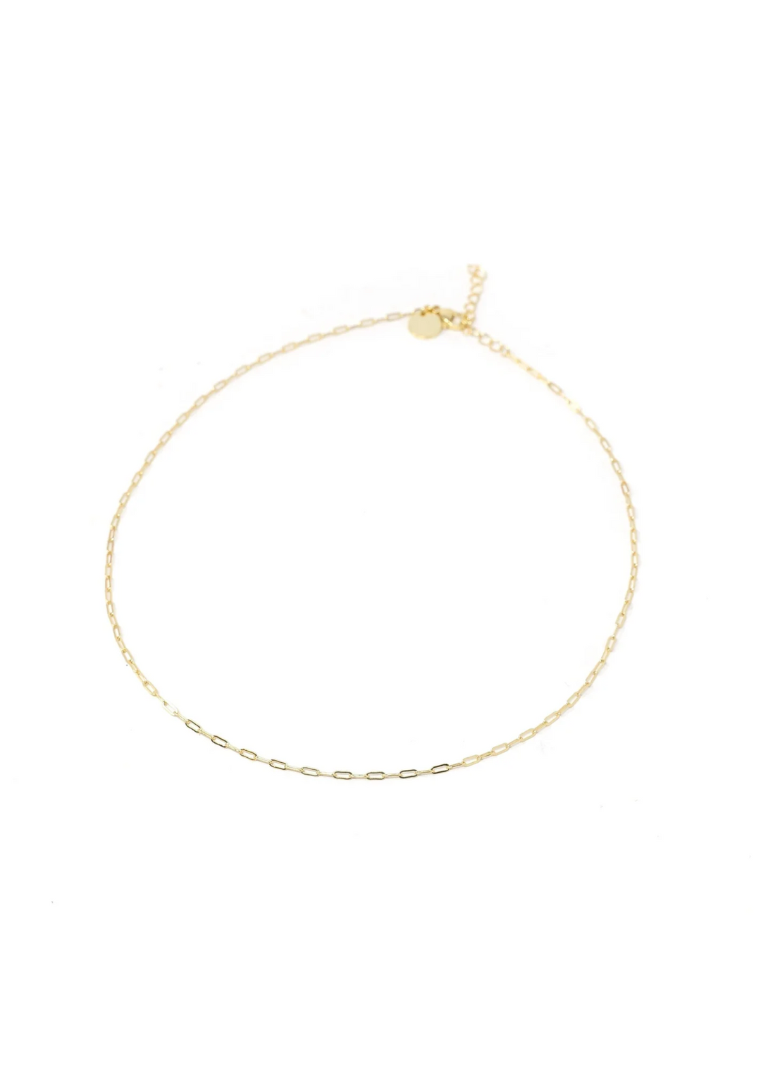 Mini Paperclip Chain Necklace in gold on a white background