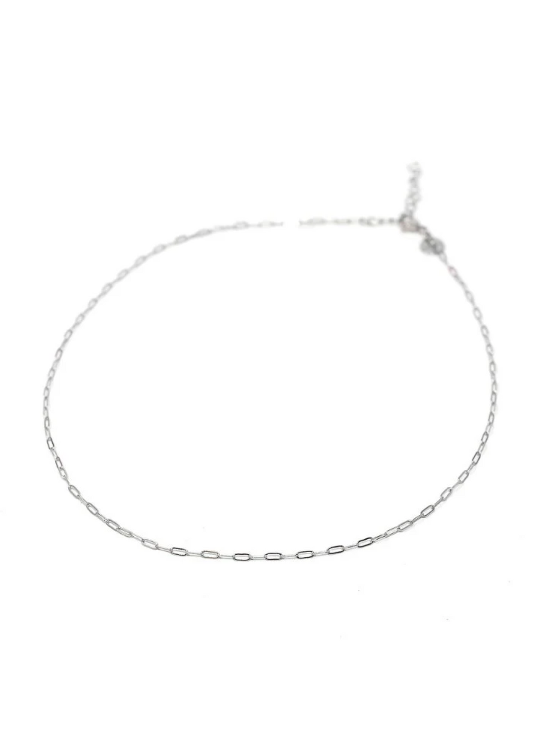 Silver Mini Paperclip Chain Necklace on a white background