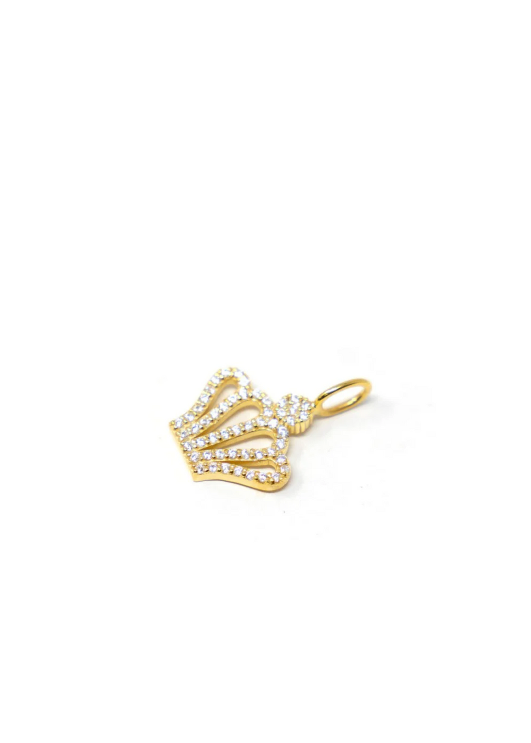 Be a Queen crown gold charm with crystals on a white background