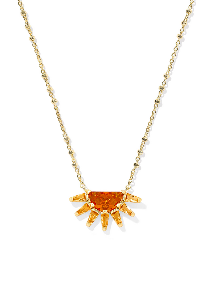 Kendra Scott Samantha Sun Short Pendant Necklace in Gold/Orange Glass