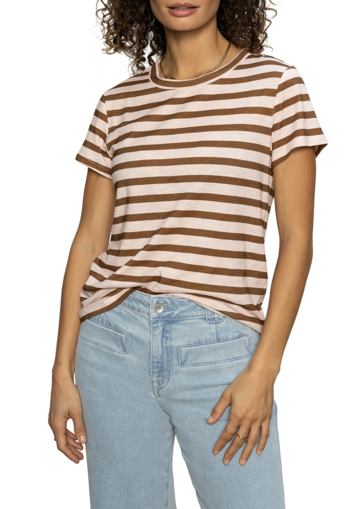 Pink and Brown Striped Short Sleeve Tee