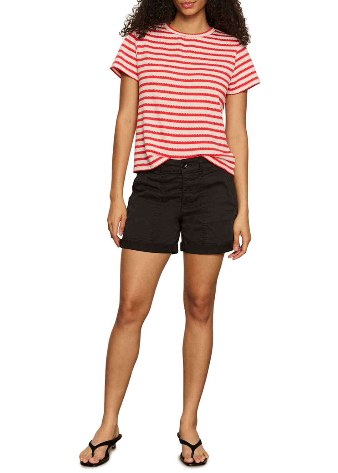 textured pink and red horizontal stripe tee shirt 