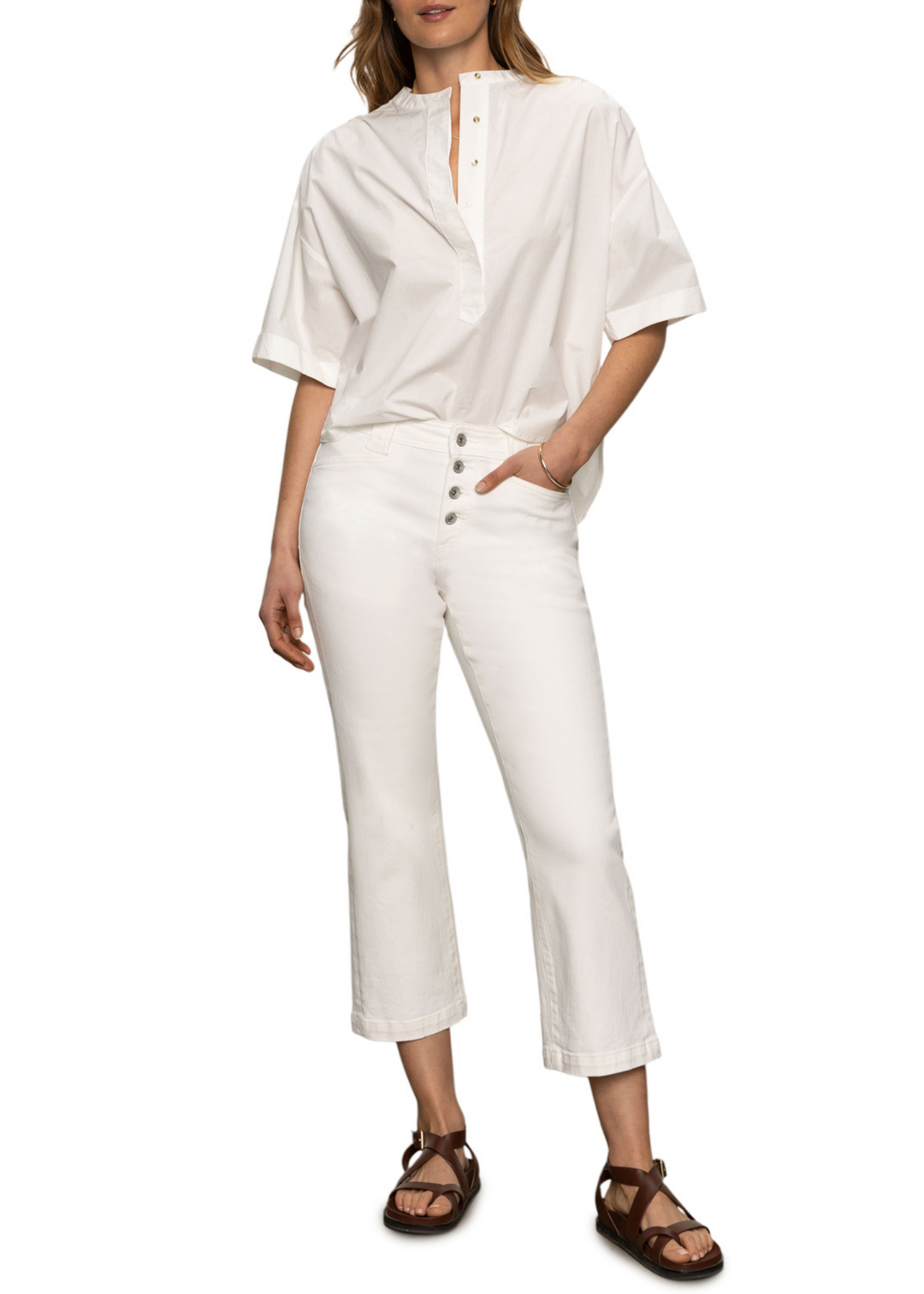 Sanctuary Clothing Short Sleeve Popover in White