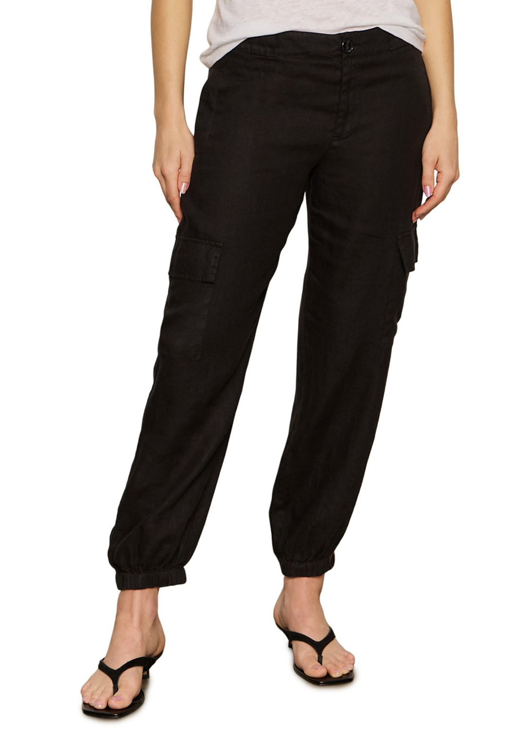 black linen cargo jogger pants
