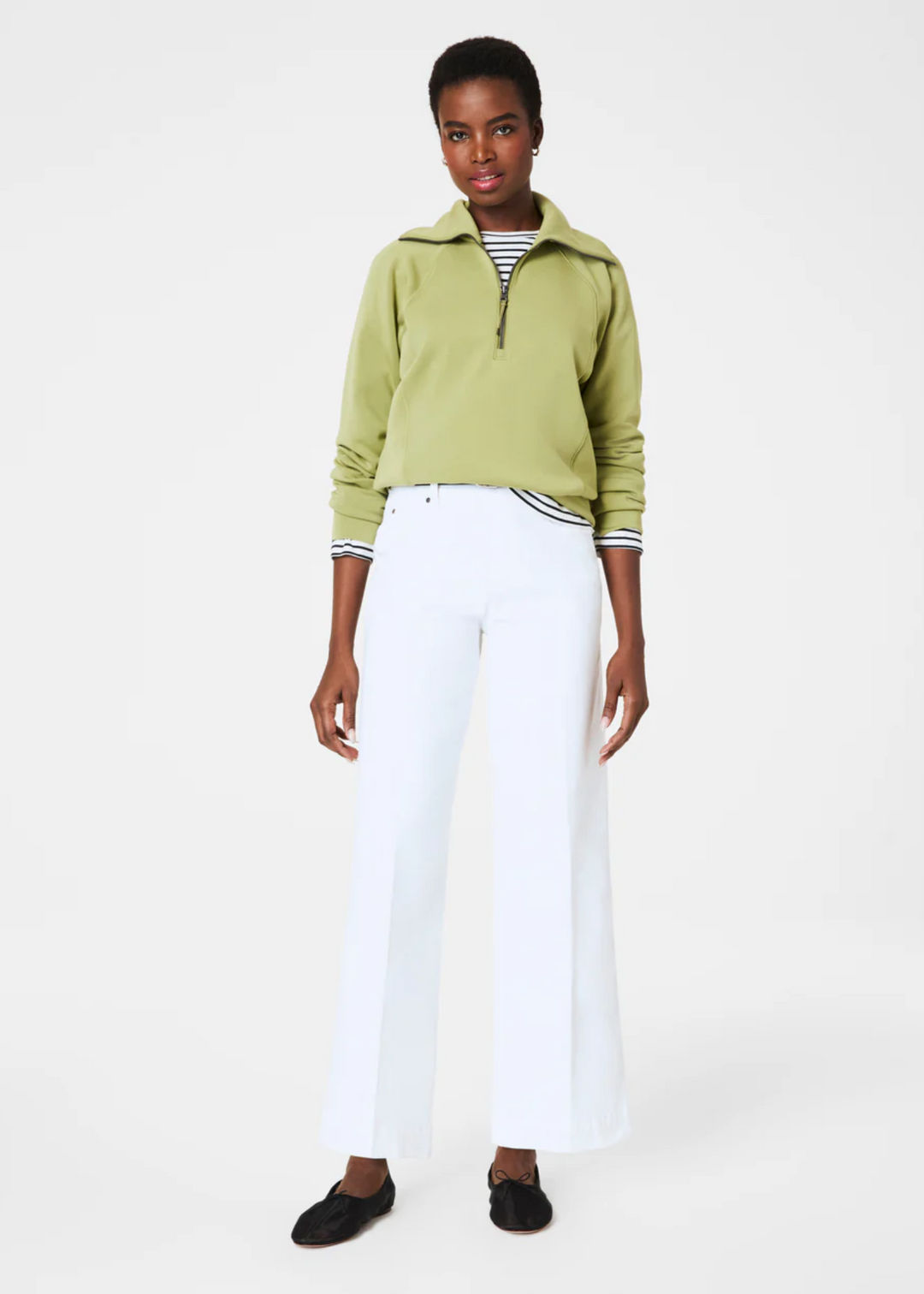Spanx white denim wide leg jeans