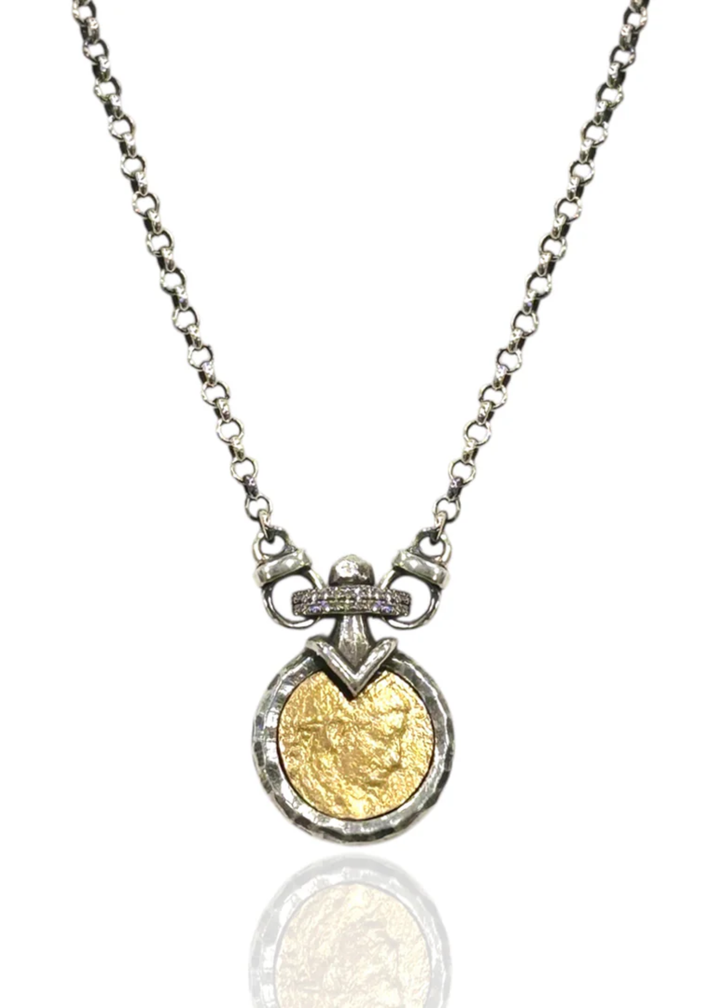Vintage silver chain necklace with a gold coin