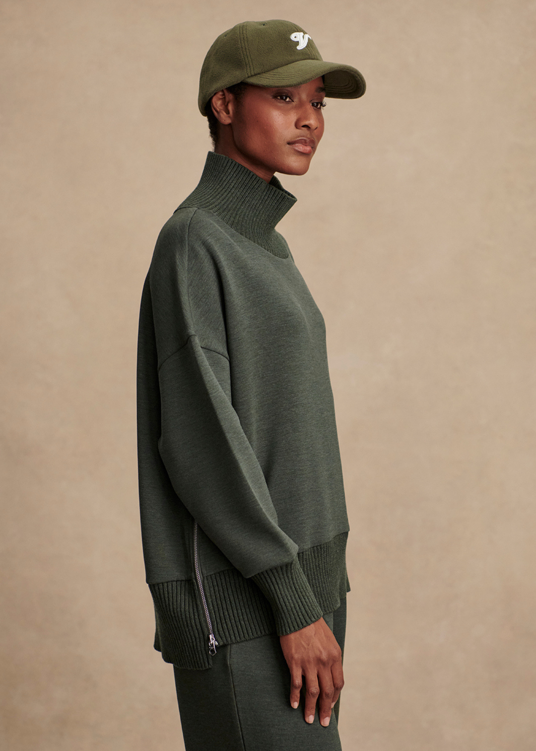 Varley Barker High Neck Sweat - Olive Marl