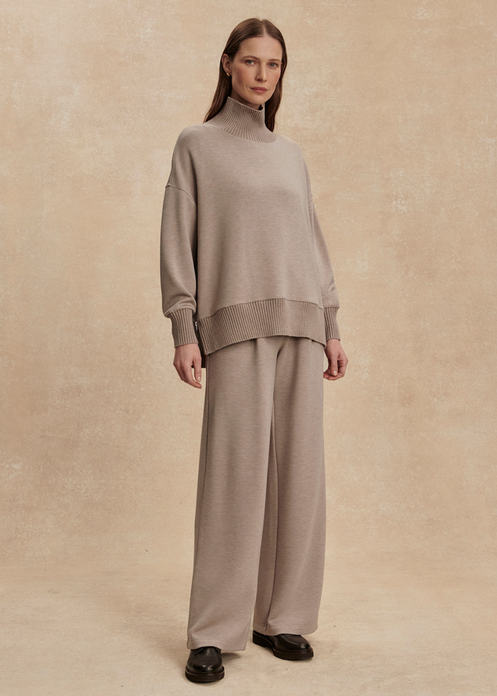 Varley Barker High Neck Sweat - Taupe Marl
