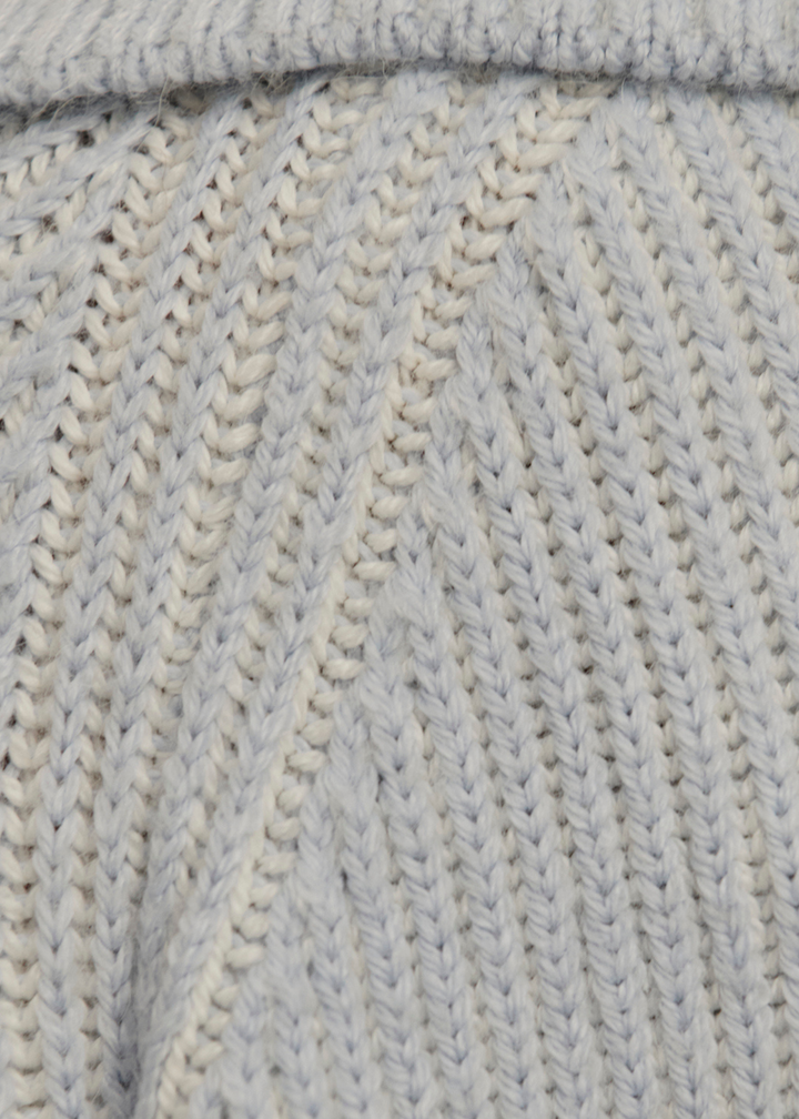 Close up of light blue knit sweater