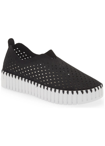 Tulip Perforated Slip-On Platform in Black