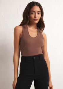 mocha brown scoop neck fitted tank top
