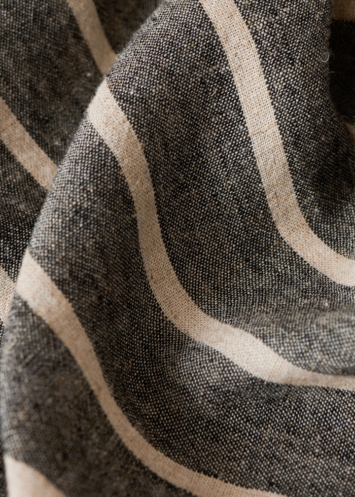 Close up of black and white striped linen fabric