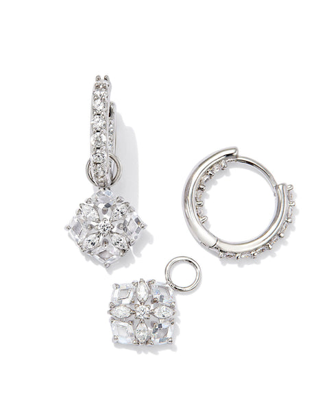Dira Crystal Huggie Earrings - Rhodium/White Crystal