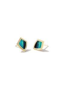 Monica Stud Earrings - Gold/Teal Tiger's Eye