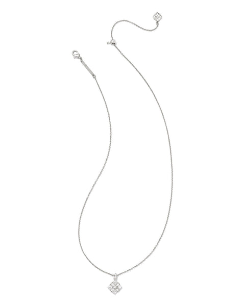 Dira Crystal Short Pendant Necklace - Rhodium/White Crystal