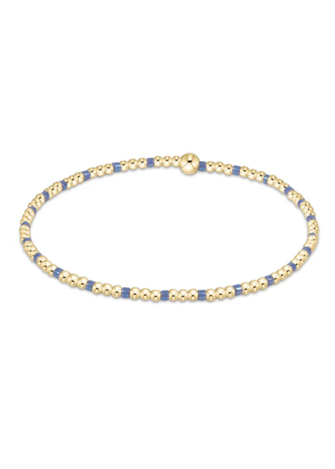 Little girl's bracelet with gold and blue beads on a white background