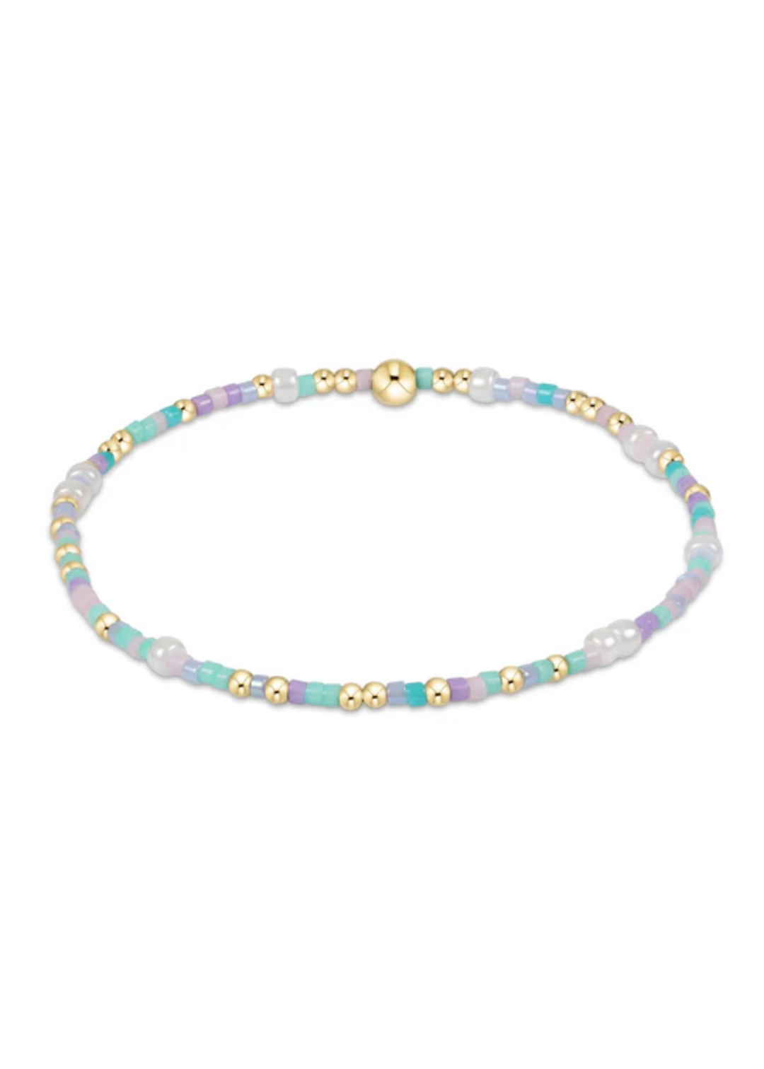 Little girls' beaded bracelet with purple, blue, white, and gold beads