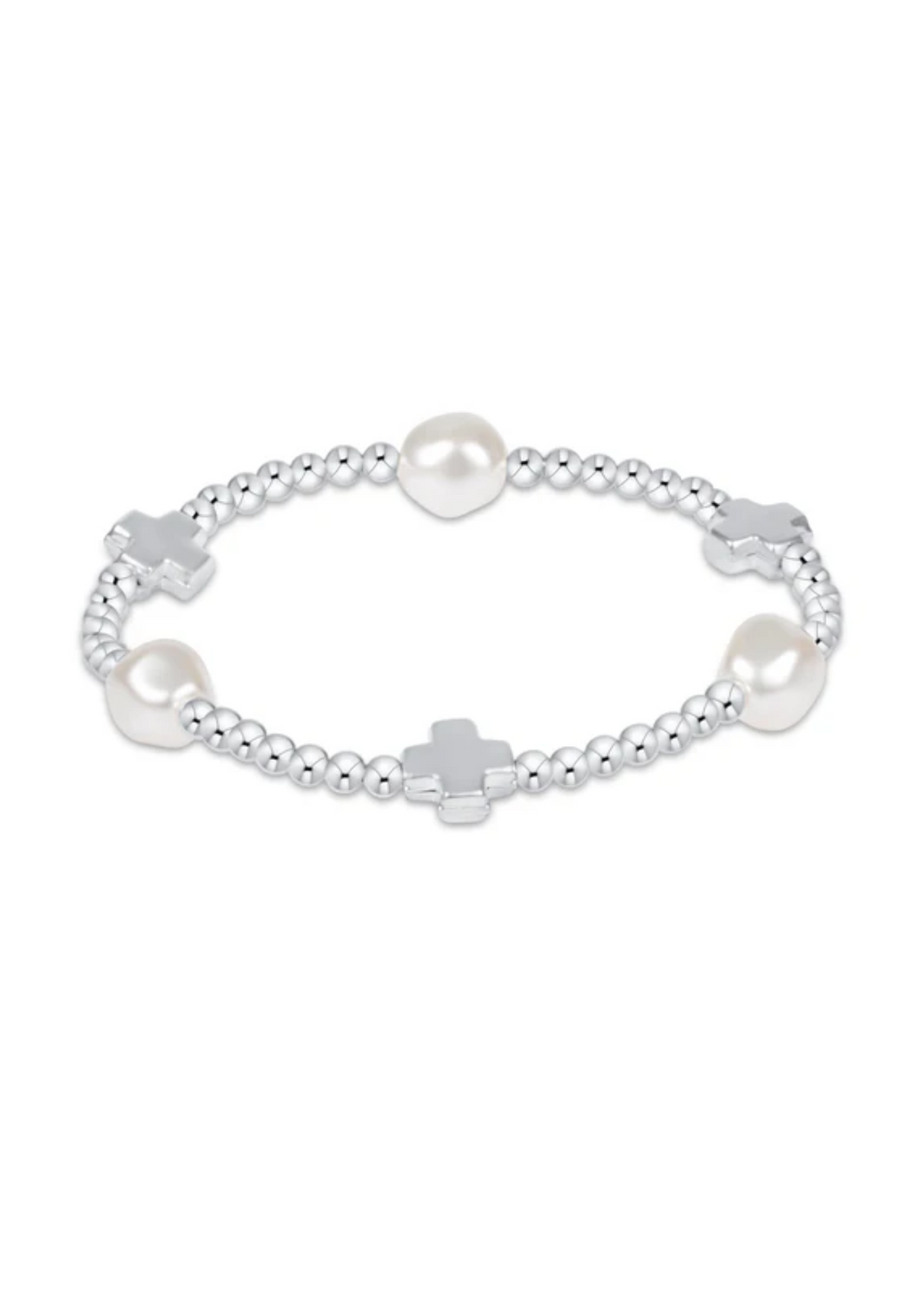 enewton designs Signature Cross Admire Pearl Pattern 3mm Bead Bracelet in Sterling on a white background
