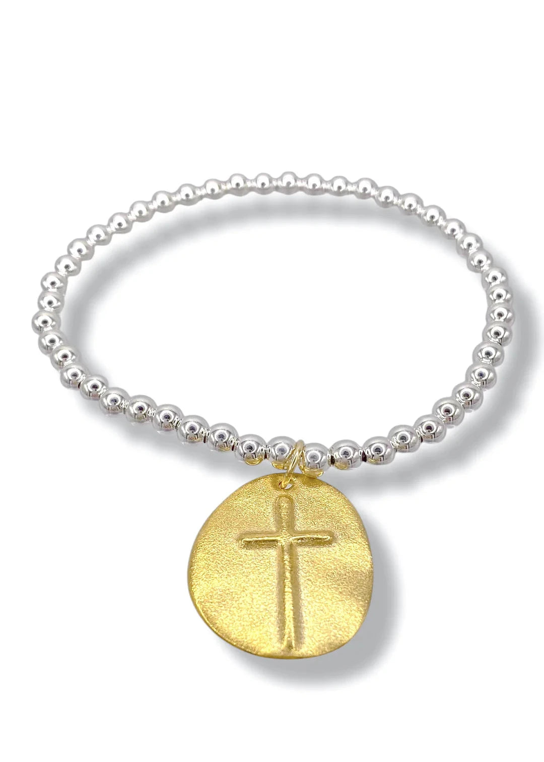 enewton design silver 4mm bead stretch bracelet with gold cross charm
