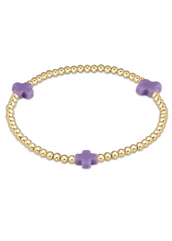 Signature Cross Gold Pattern 3mm Bead Bracelet - Purple