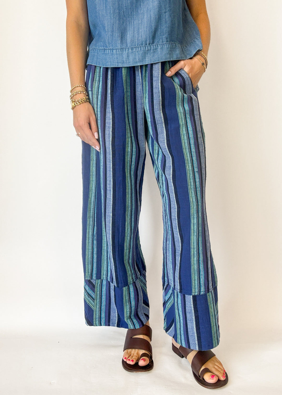 Free People - Days End Solar Linen Stripe - Navy Combo