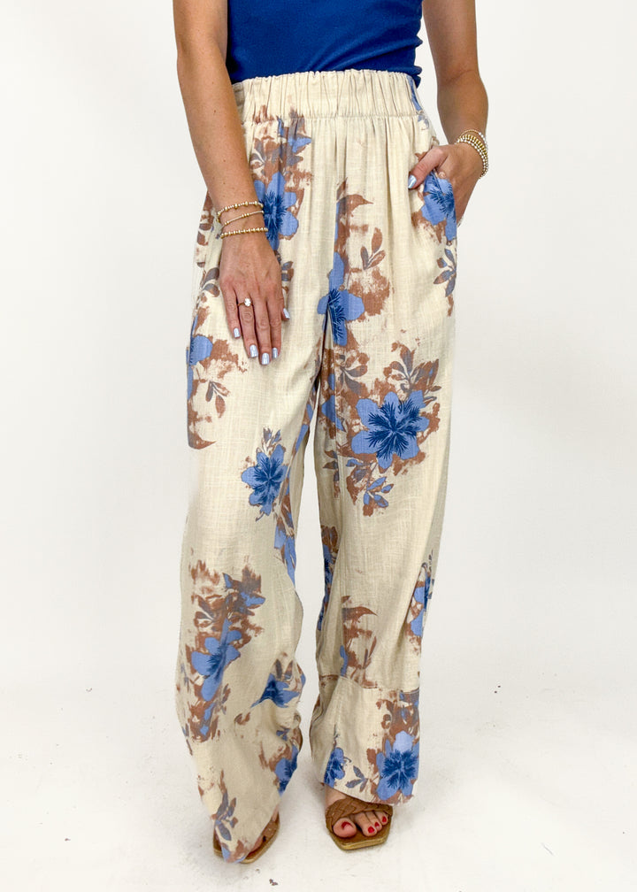 Free People Days End Printed Linen Pull-On Pants