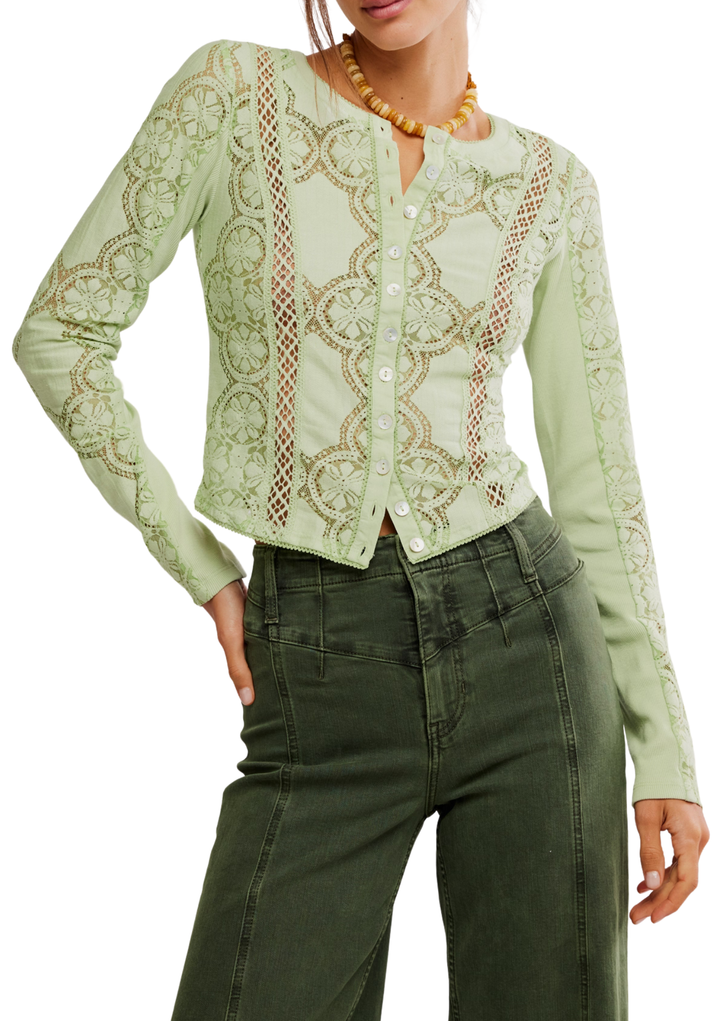 Free People Jae Knit Long Sleeve Top - Fresh Green