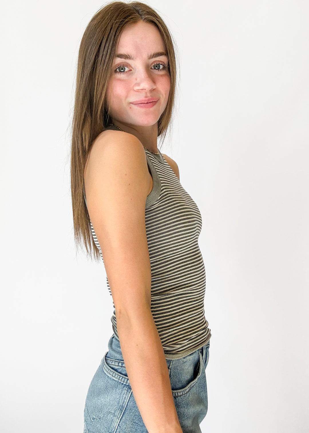 Free People So Soft Seamless Stripe Tank - Black & White