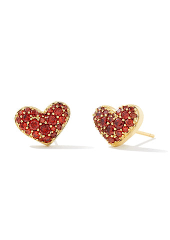 Ari Pave Crystal Heart Earring - Gold/Red Crystal