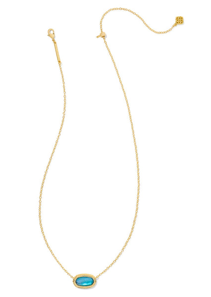 Elisa Ridge Frame Short Pendant Necklace - Gold/Indigo Watercolor Illusion