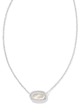 Elisa Ridge Frame Short Pendant Necklace - Rhodium/Ivory Mother of Pearl
