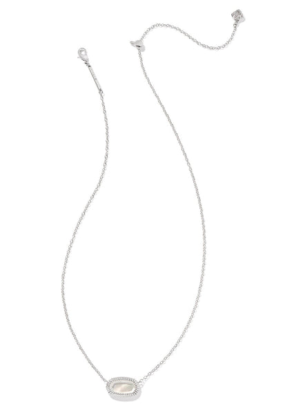 Elisa Ridge Frame Short Pendant Necklace - Rhodium/Ivory Mother of Pearl