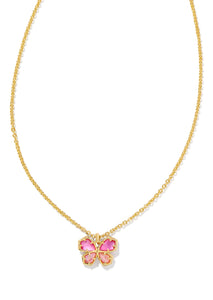 Mae Butterfly Short Pendant Necklace - Gold/Azalea Pink Mix