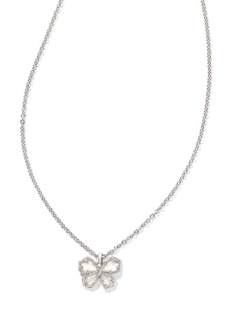 Mae Butterfly Short Pendant Necklace - Rhodium/Ivory Mother of Pearl