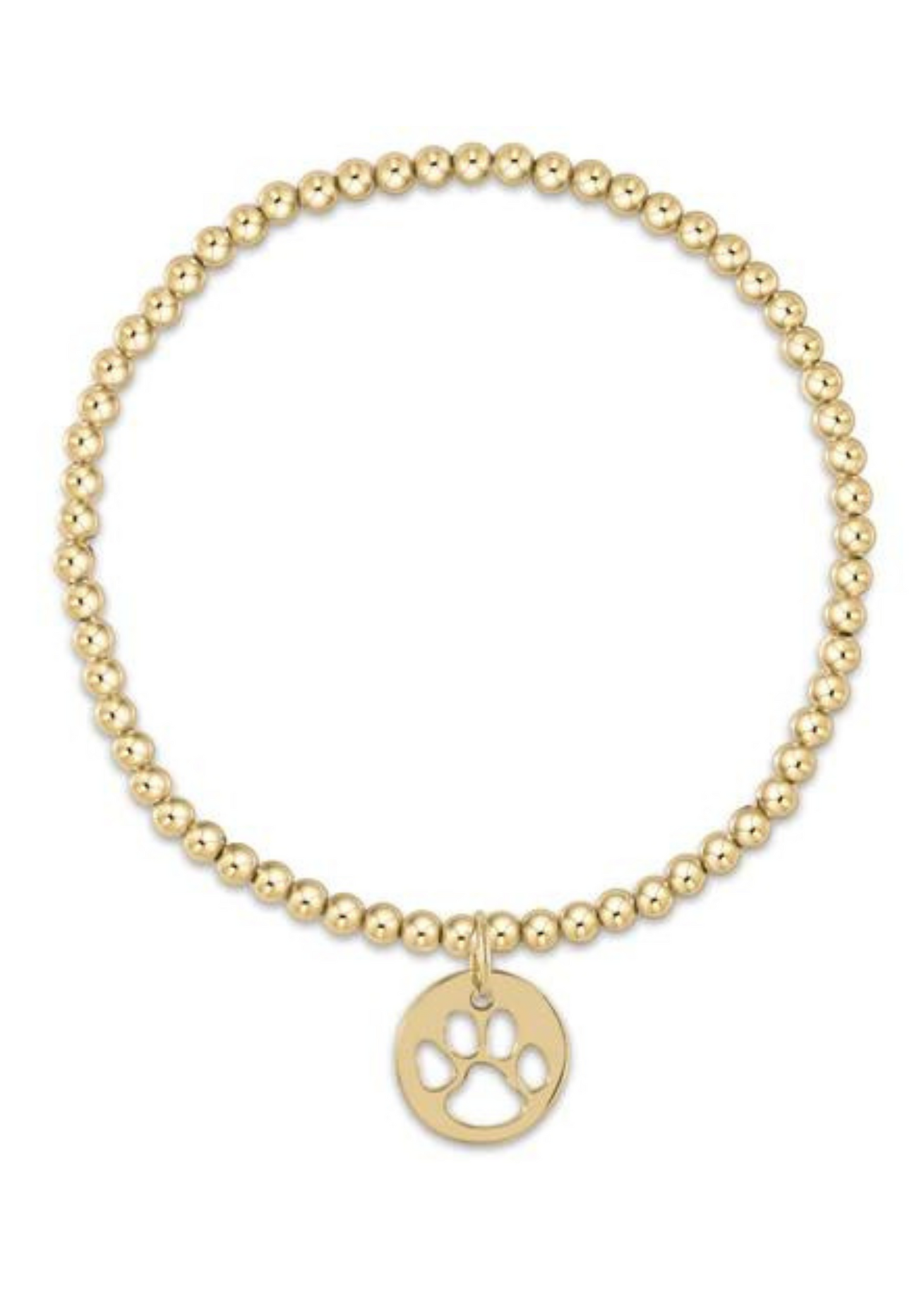 Classic Gold 3mm Bead Bracelet - Paw Print Gold Disc