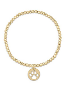 Classic Gold 3mm Bead Bracelet - Paw Print Gold Disc