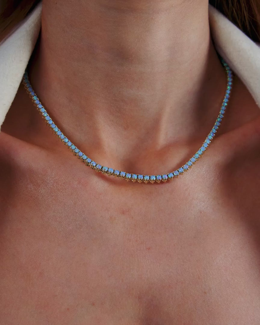 Melinda Maria Not Your Basic Blue Opal 16" Tennis Necklace - Gold/Blue Opal