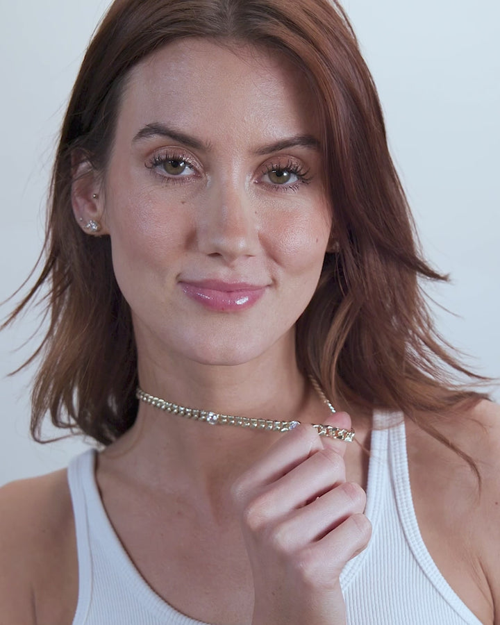 Melinda Maria Julian Triple Diamond 16" Cuban Chain Necklace - Gold/White Crystal