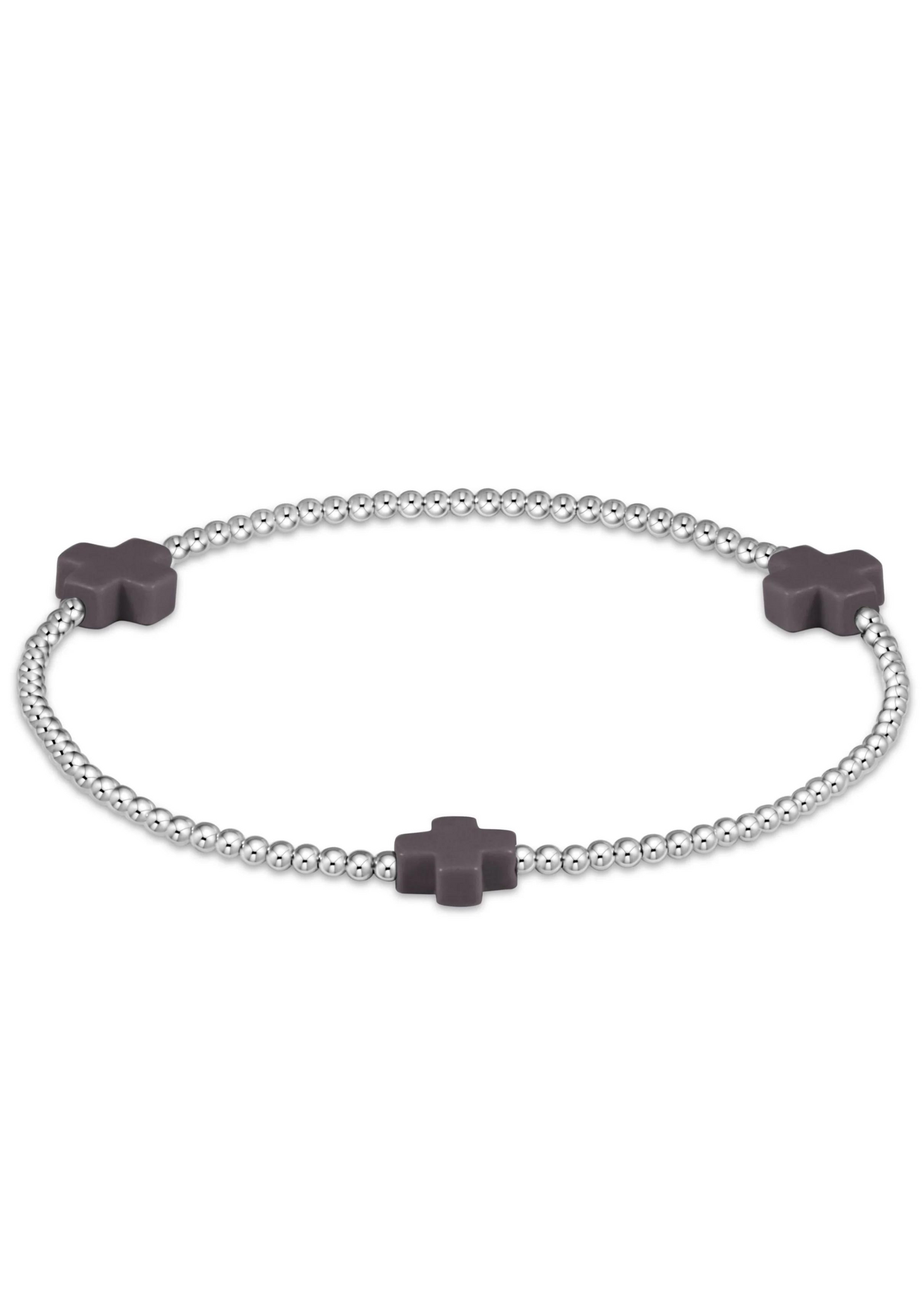 Signature Cross Sterling Pattern 3mm Bead Bracelet - Charcoal