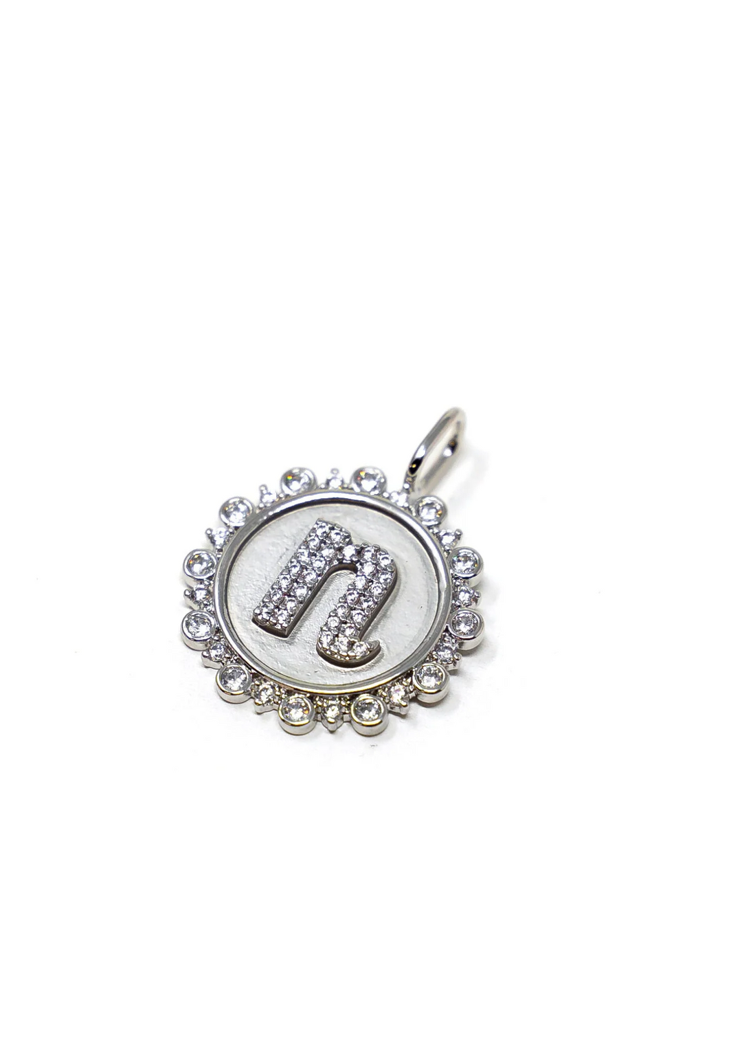 Silver Vintage Coin Charm with the initial "N" on a white background