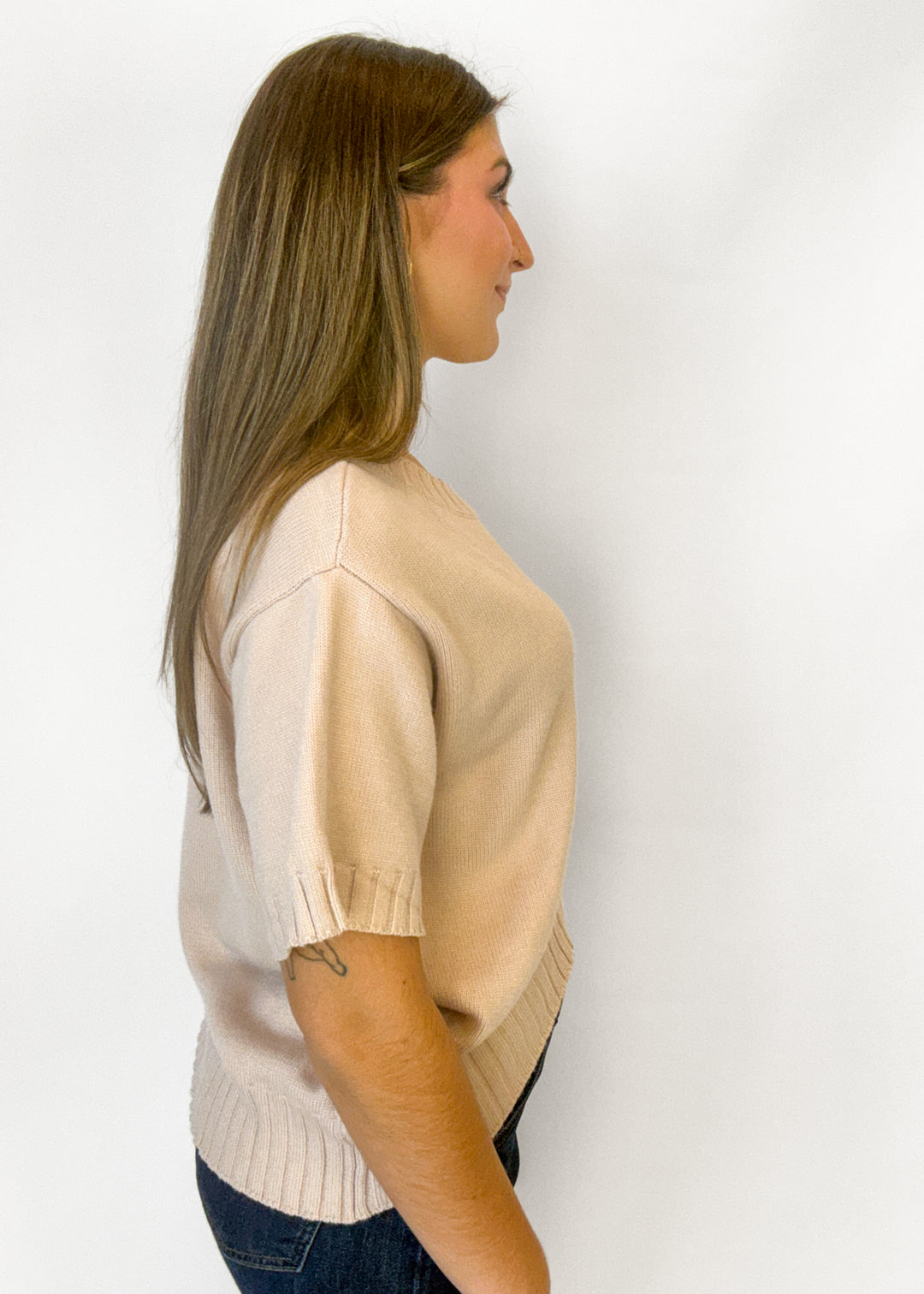 Allison Asymmetrical Hem Sweater - Beige