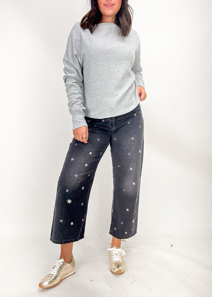 Free People Deep Trance Shine Embroidered Boyfriend Jeans